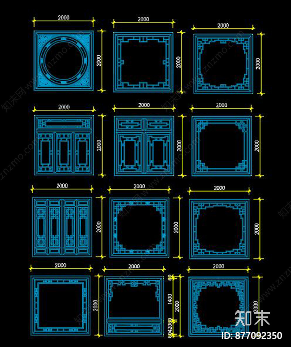 中式古代窗户CAD图库施工图下载【ID:877092350】