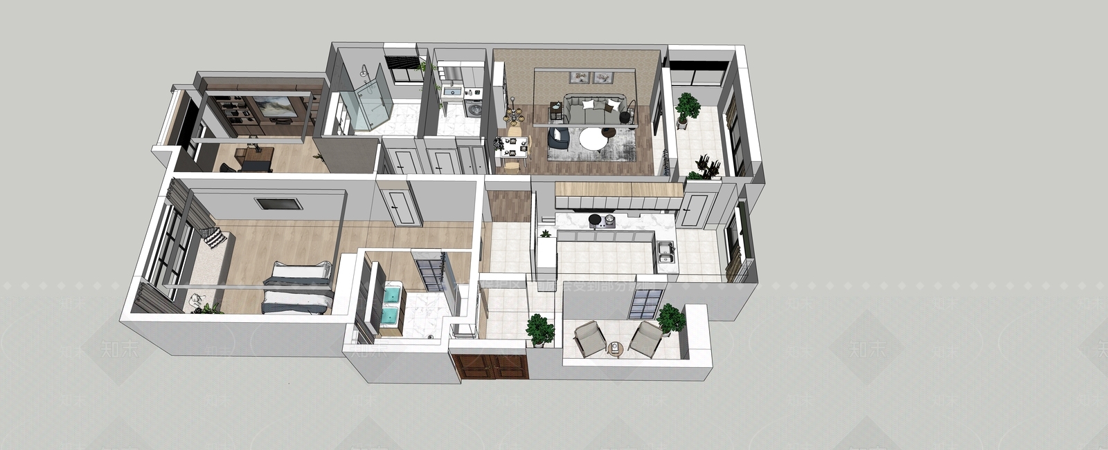 现代室内客厅SU模型下载【ID:177183028】