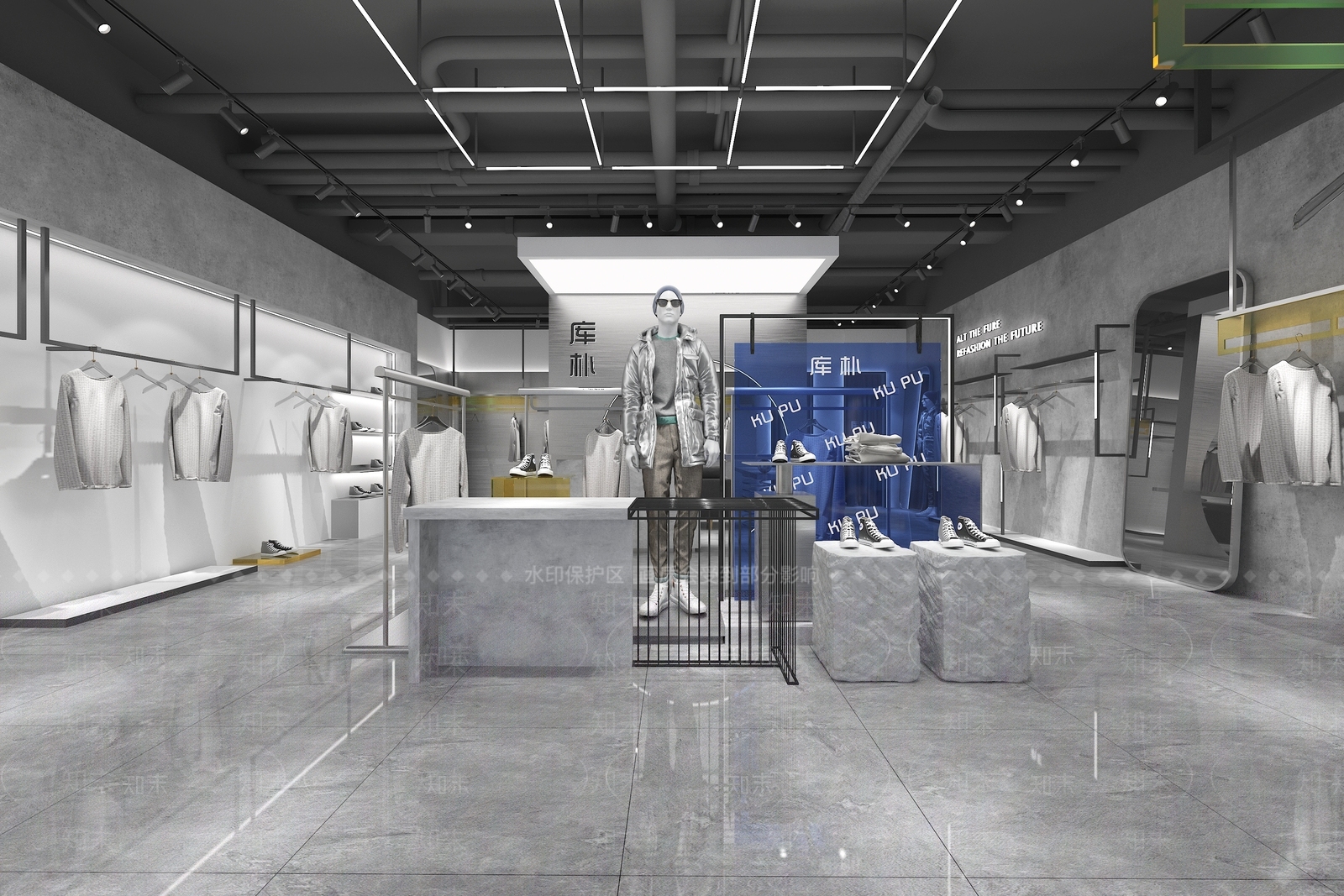 现代潮牌男装店铺3D模型下载【ID:377233212】