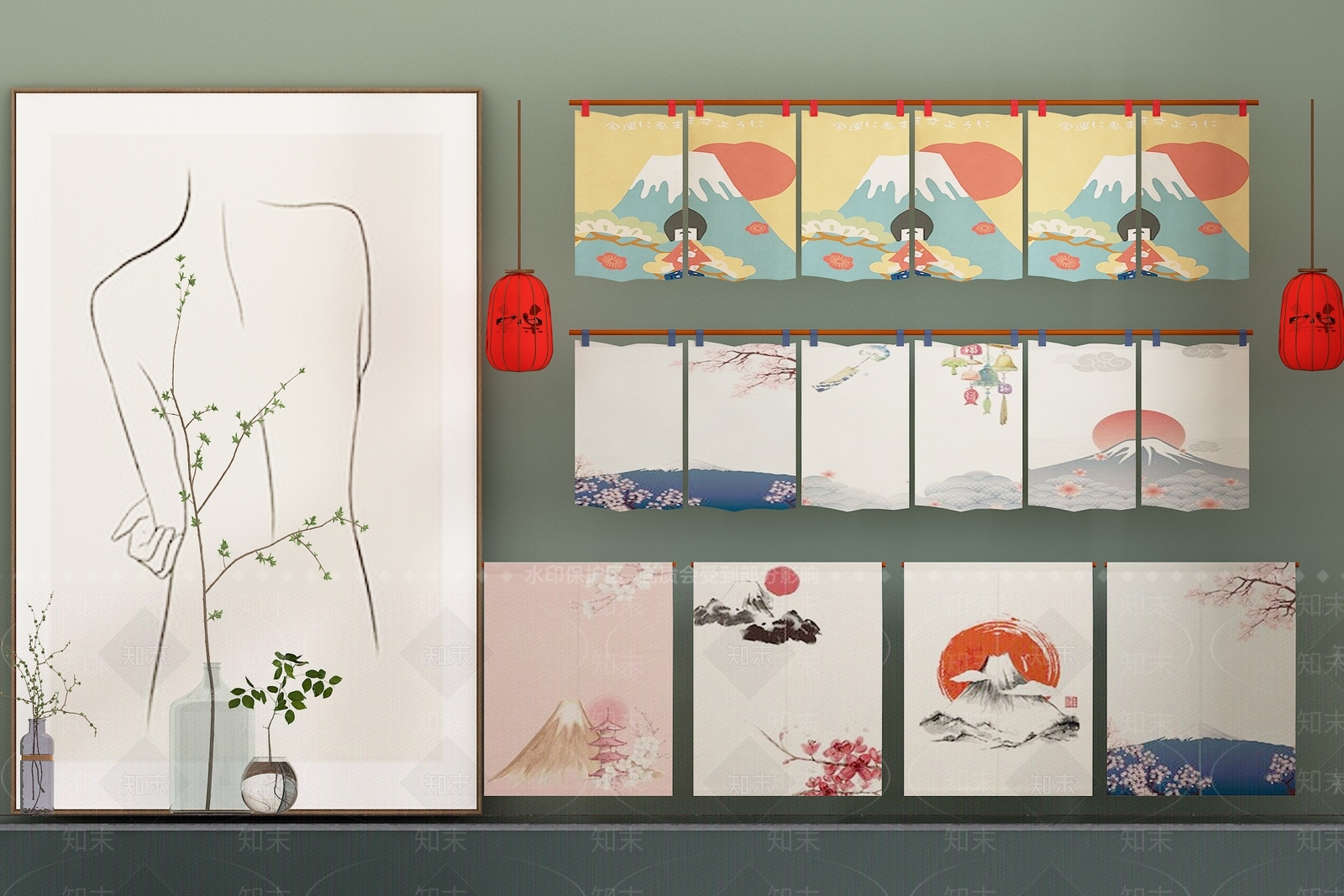 日式窗帘3D模型下载【ID:477497407】