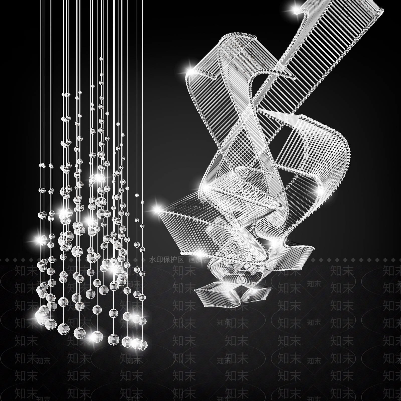 现代异形水晶吊灯3D模型下载【ID:577497884】