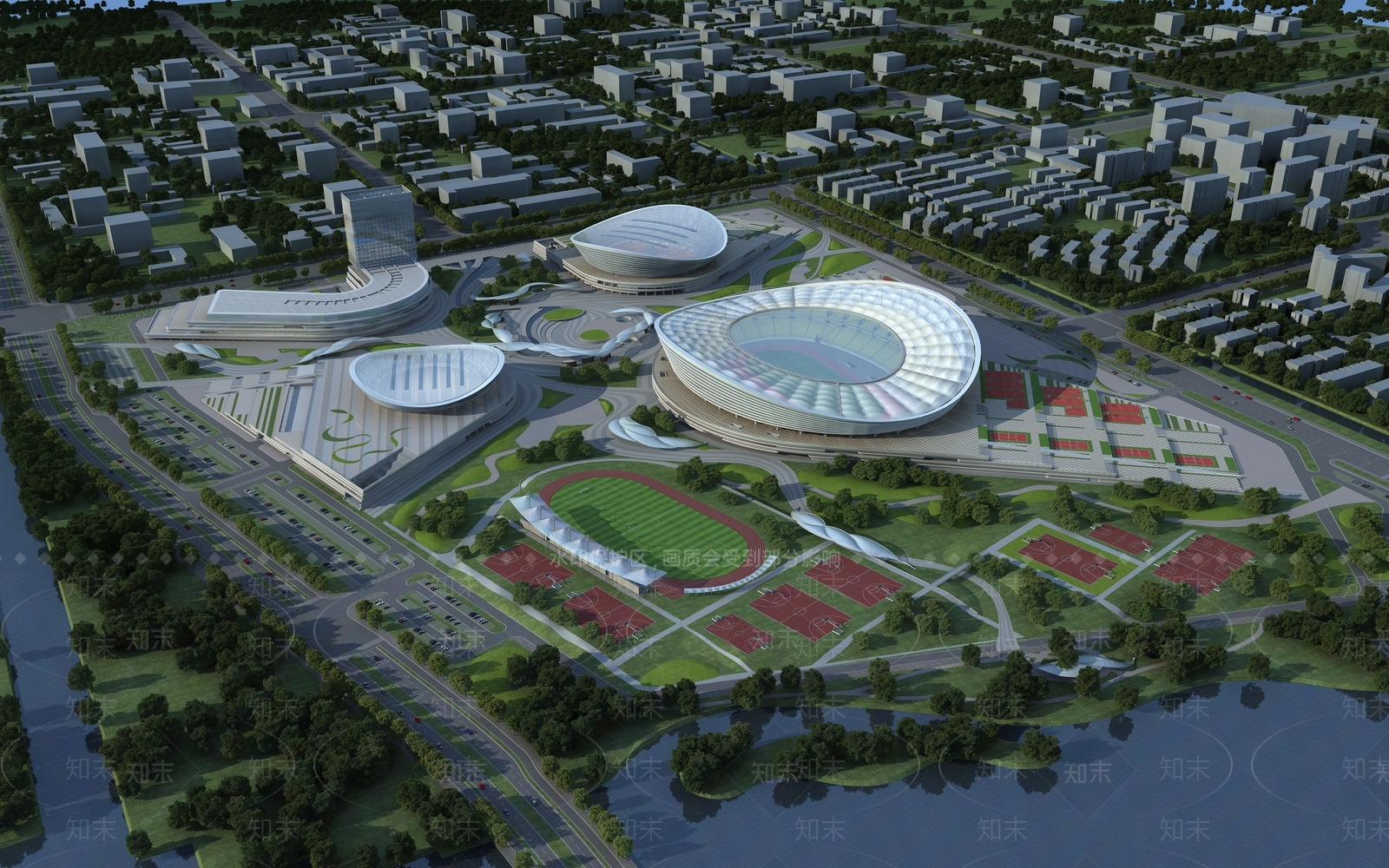 现代体育场馆外观3D模型下载【ID:977511095】