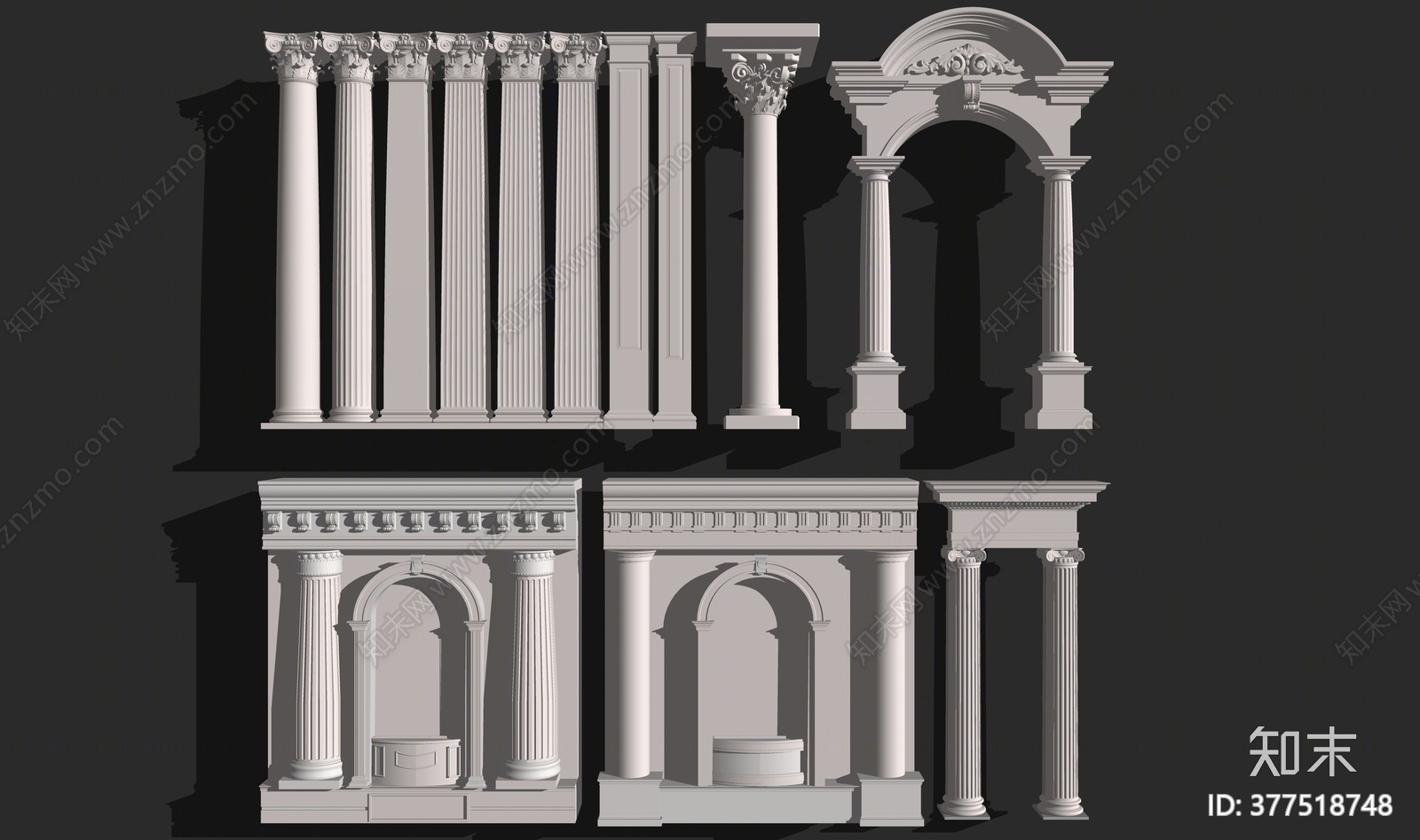欧式罗马柱SU模型下载【ID:377518748】