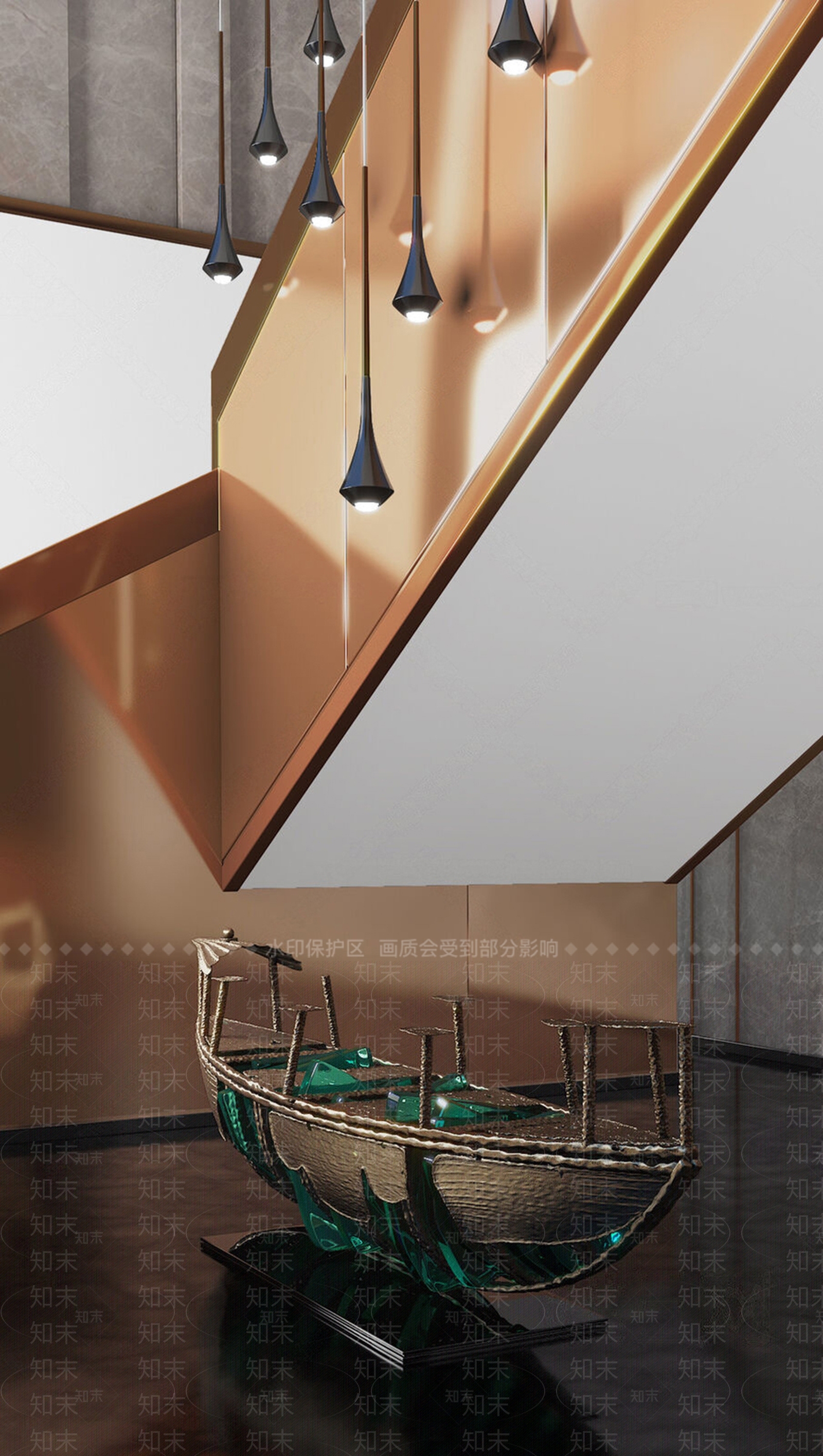 众睦设计现代铜船雕塑装置3D模型下载【ID:377871871】