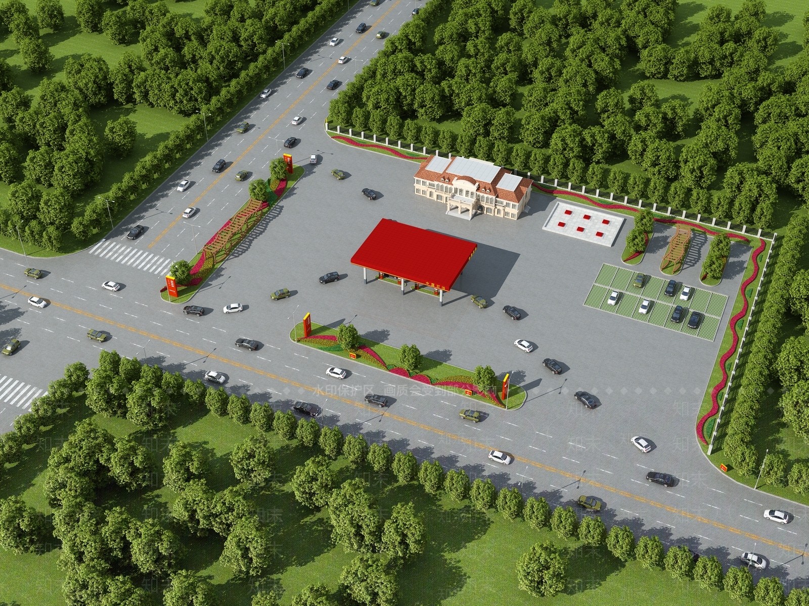 简欧加油站3D模型下载【ID:477923133】