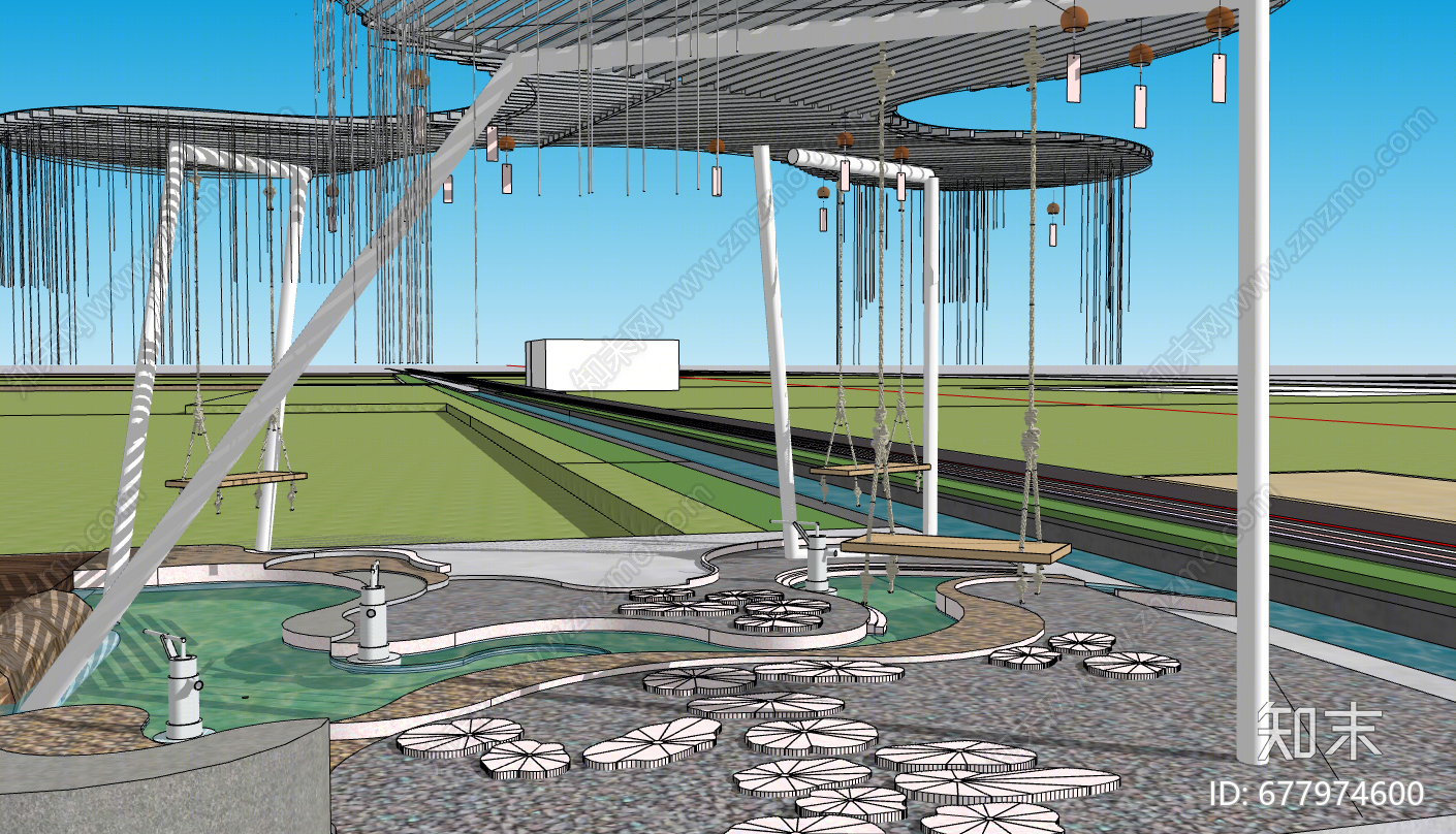 现代公园景观SU模型下载【ID:677974600】
