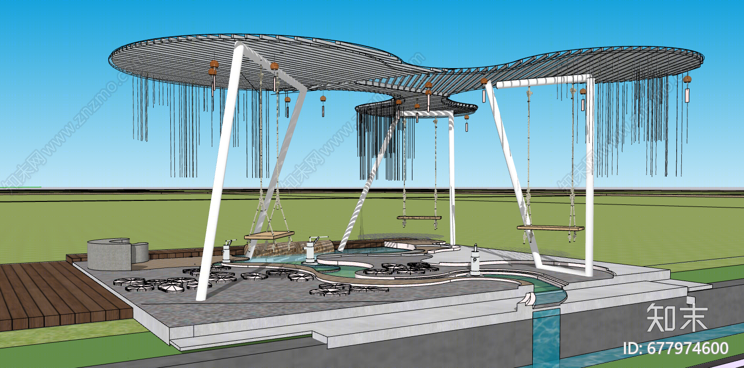 现代公园景观SU模型下载【ID:677974600】