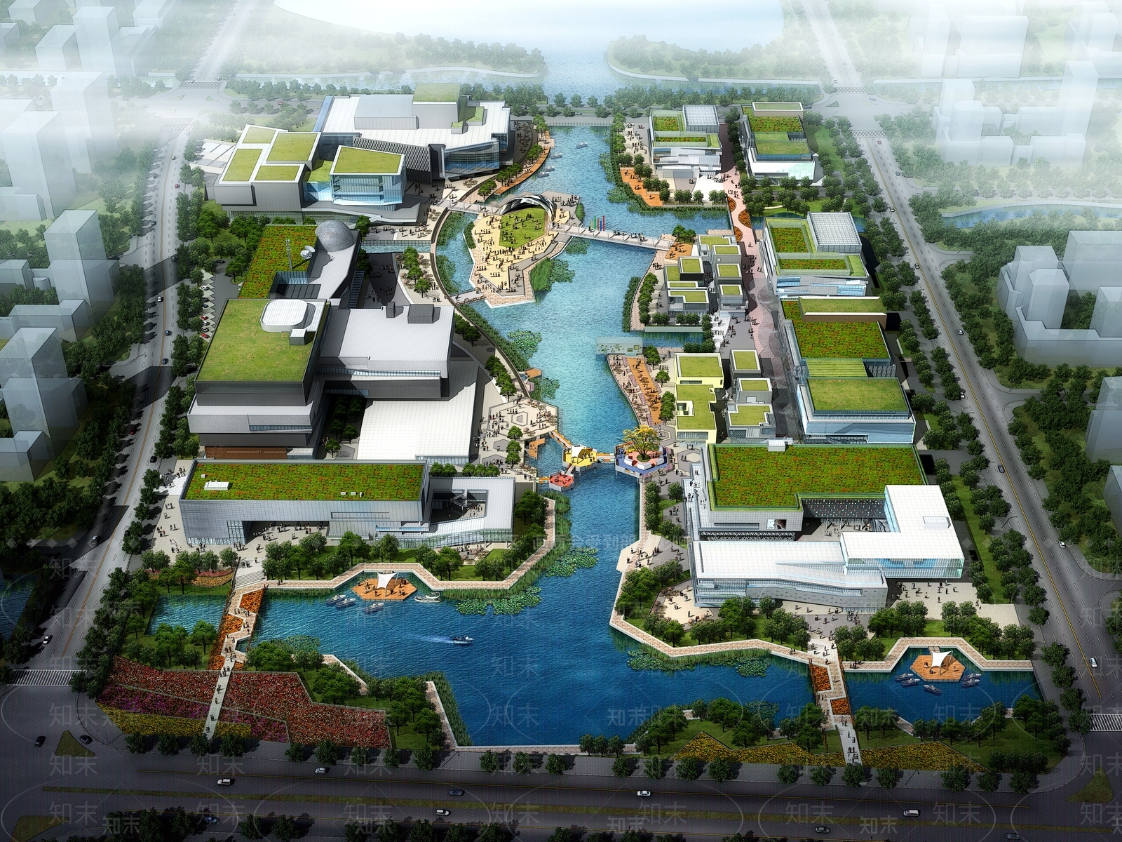现代鸟瞰规划3D模型下载【ID:877977944】