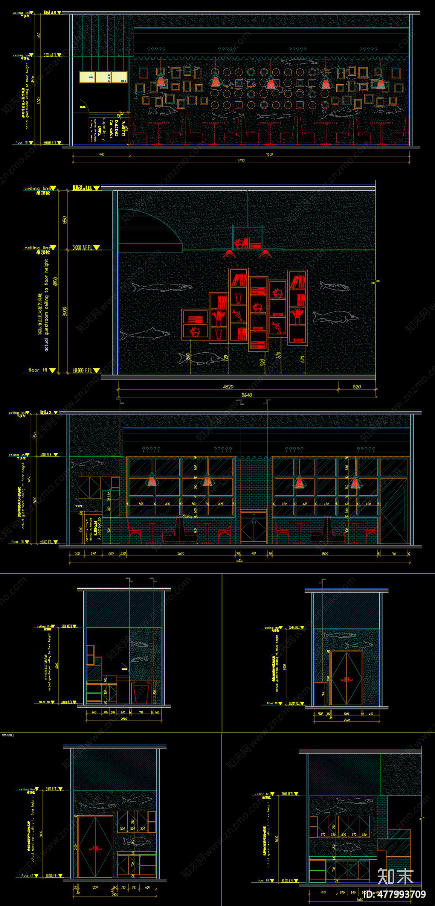 酸菜鱼餐厅cad施工图下载【ID:477993709】