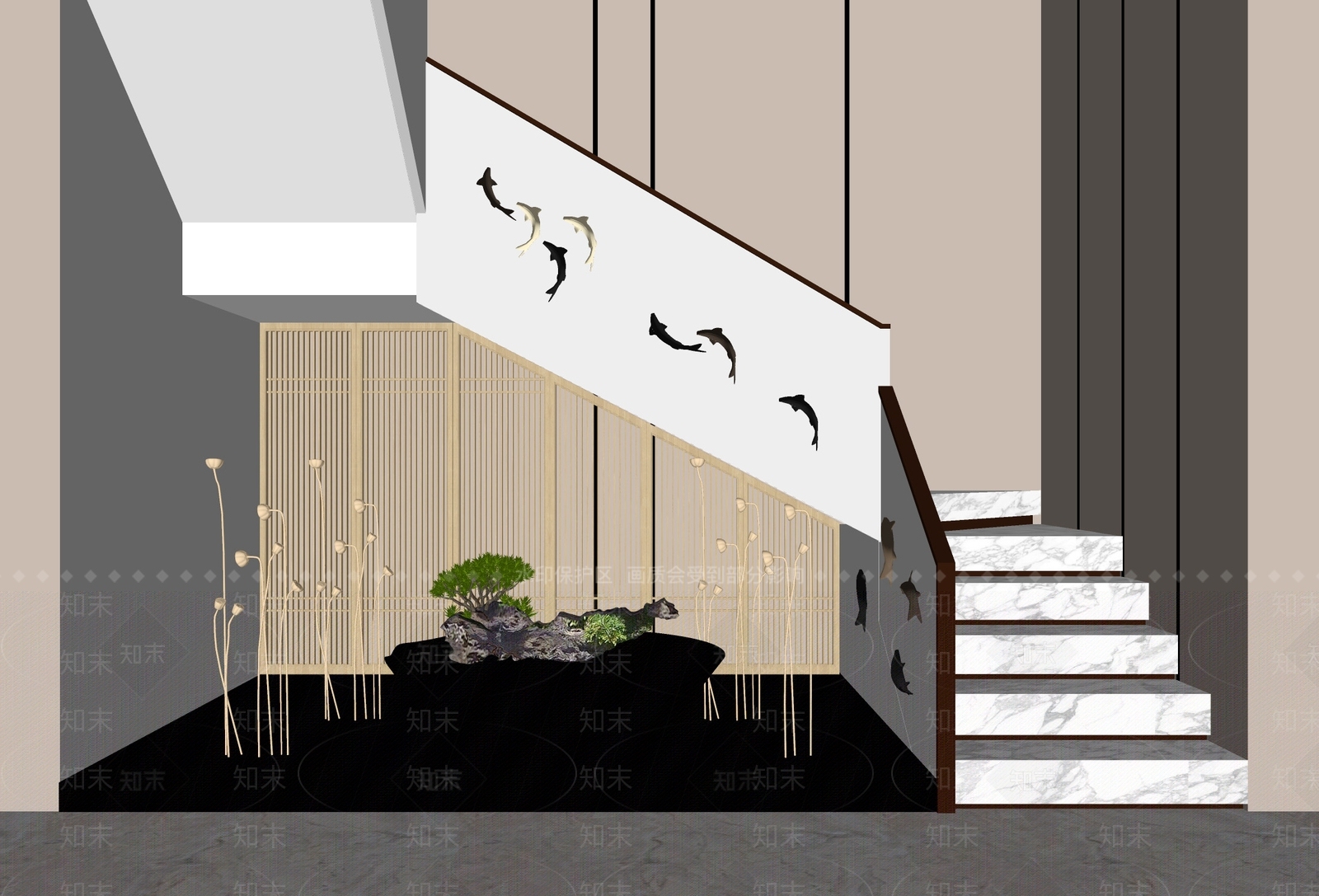 新中式楼梯间SU模型下载【ID:378026938】