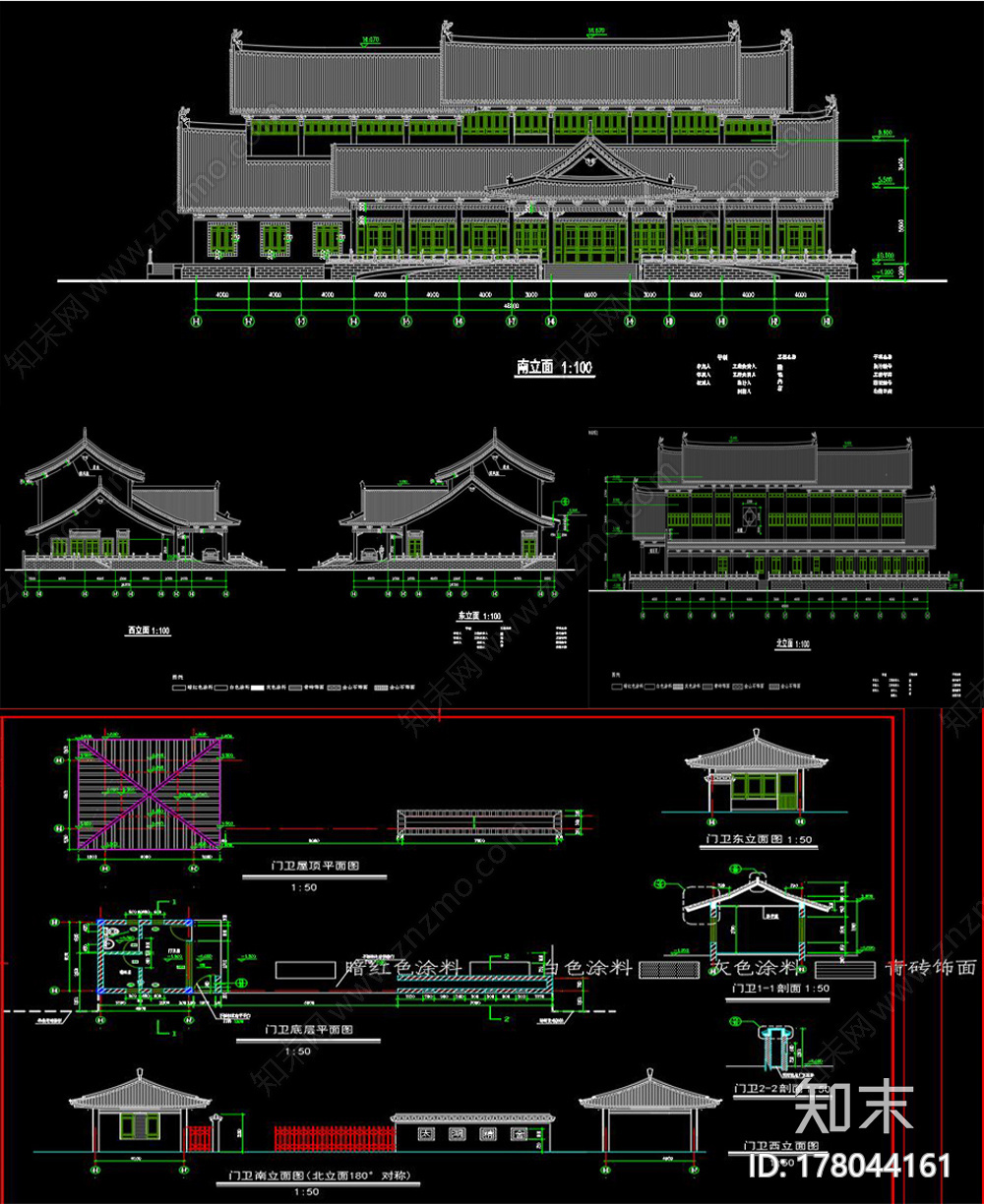 仿古建筑图书馆CAD图纸施工图下载【ID:178044161】