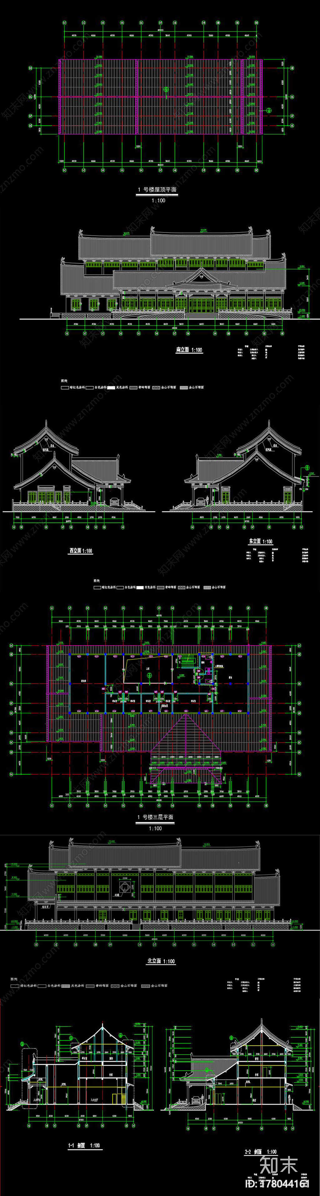 仿古建筑图书馆CAD图纸施工图下载【ID:178044161】