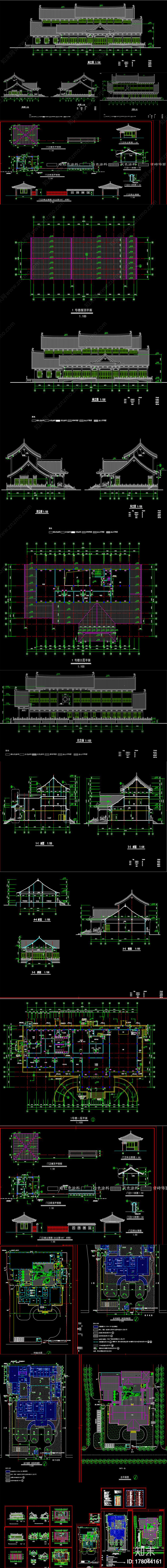 仿古建筑图书馆CAD图纸施工图下载【ID:178044161】