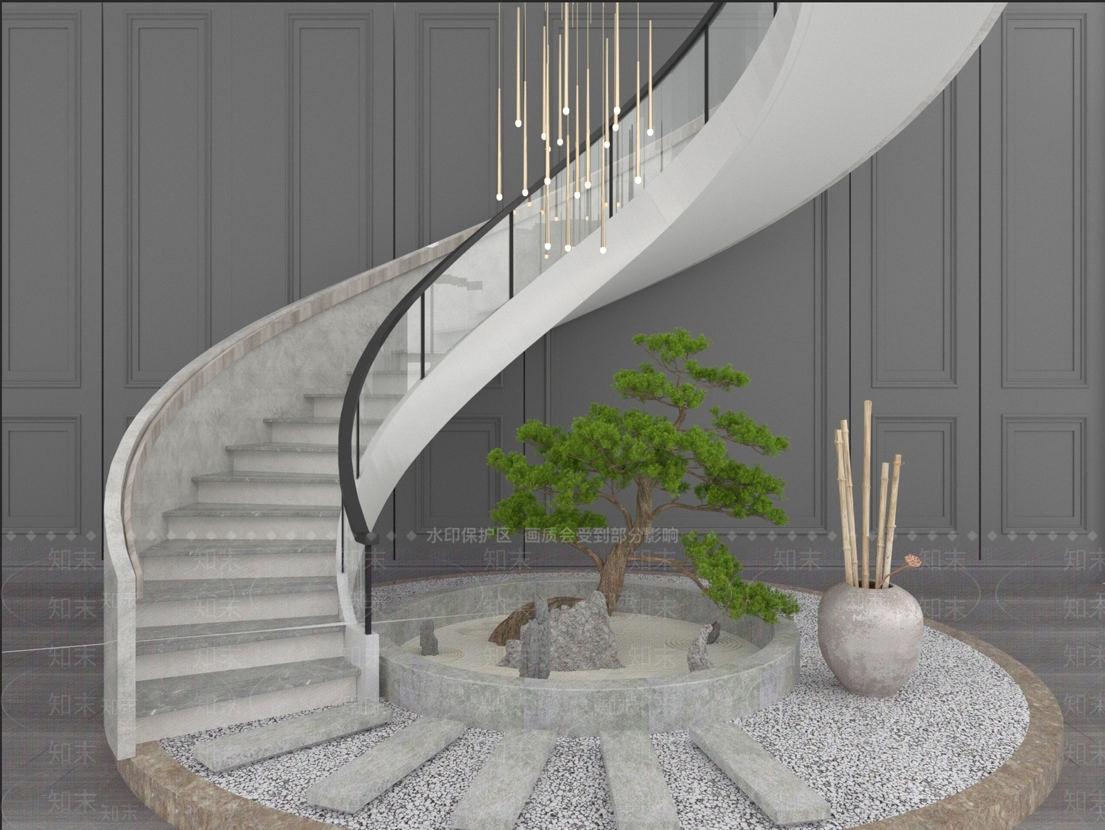 现代旋转楼梯间SU模型下载【ID:478064408】