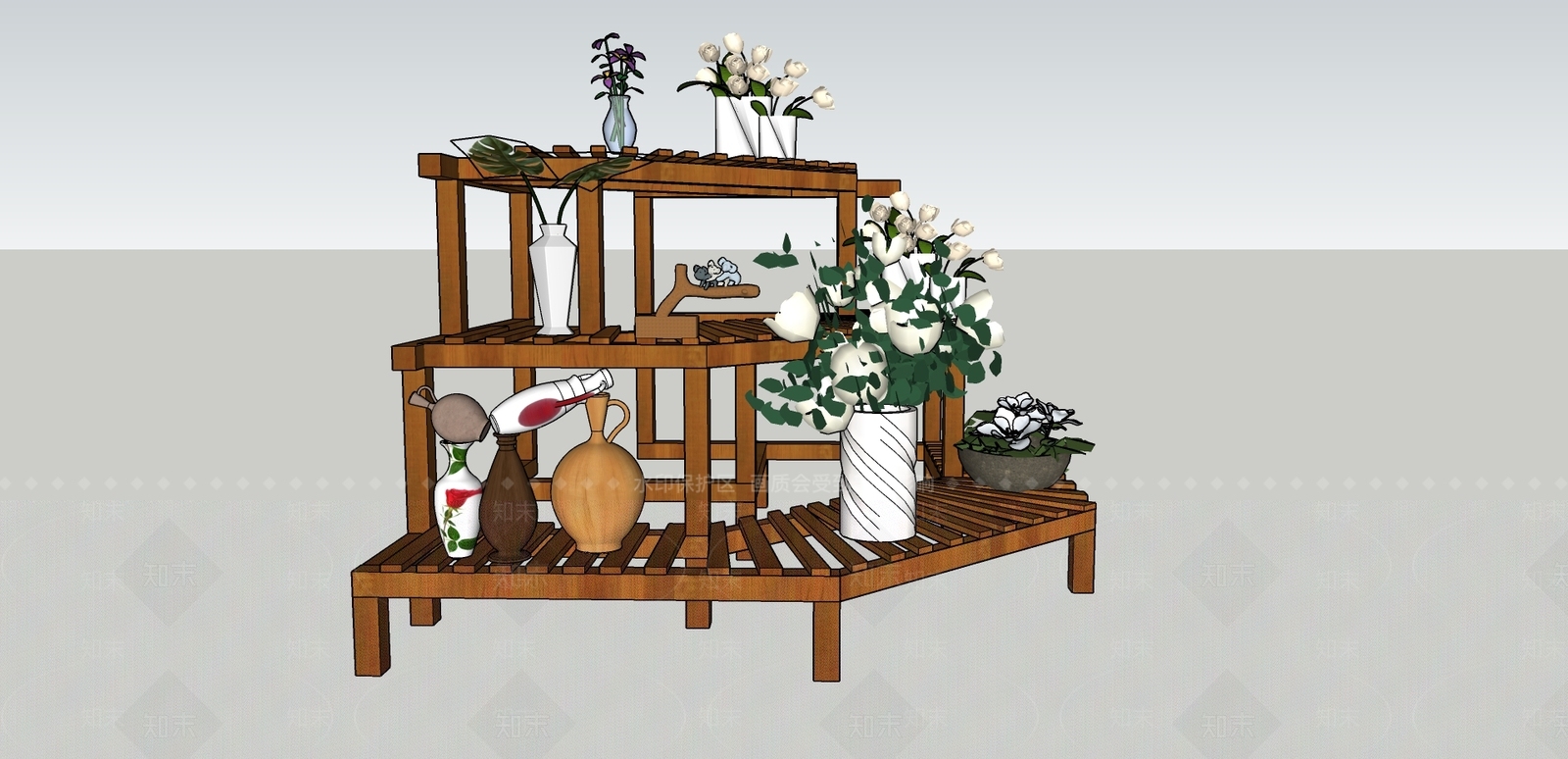 新中式花架SU模型下载【ID:178065791】