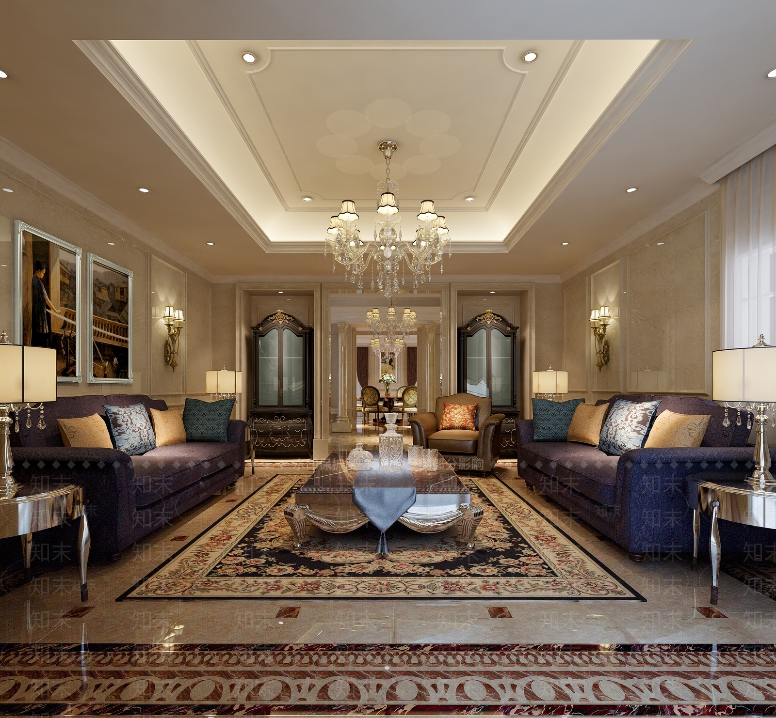 简欧风格客厅3D模型下载【ID:778087793】