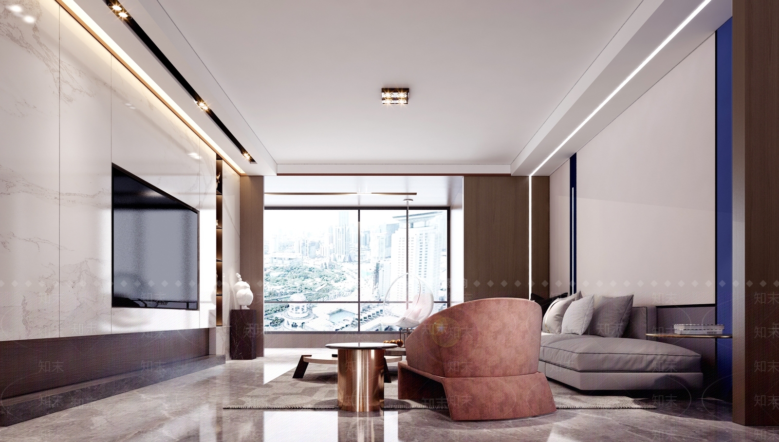 现代港式客厅3D模型下载【ID:878100365】