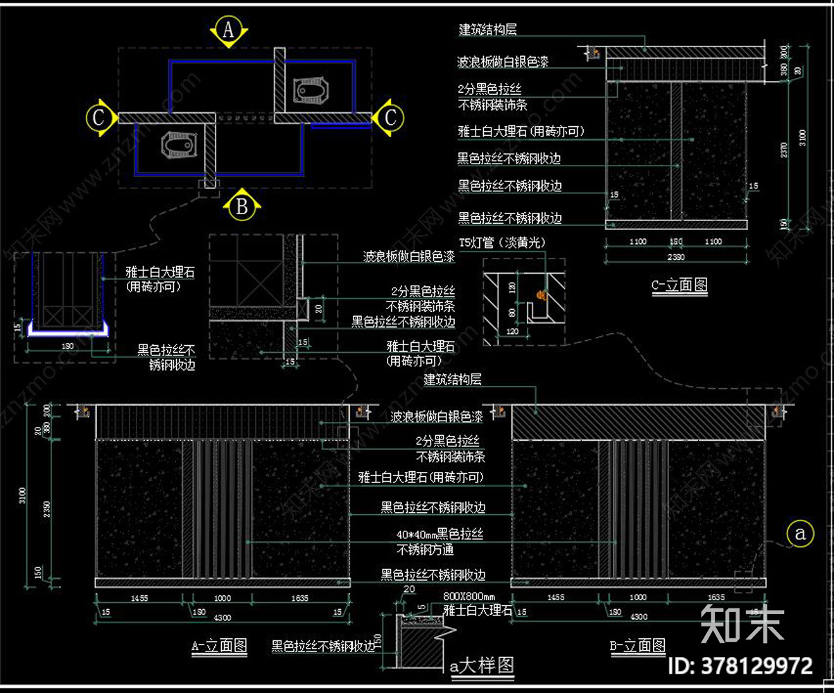 卫浴店cad施工图下载【ID:378129972】