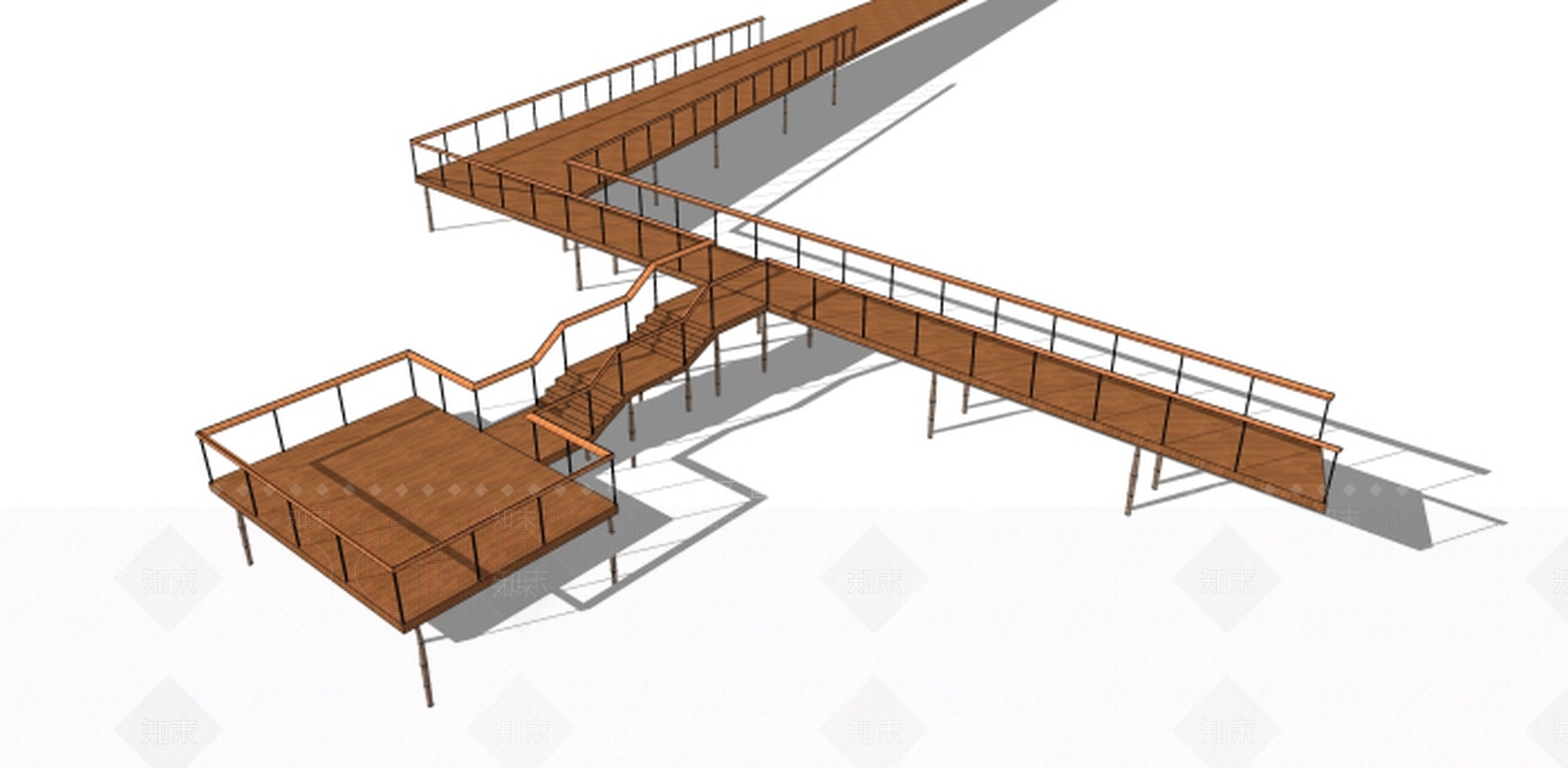 现代木艺栏杆SU模型下载【ID:378132713】