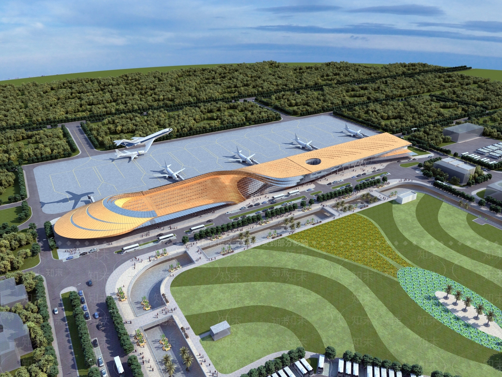 现代机场鸟瞰规划3D模型下载【ID:578147439】