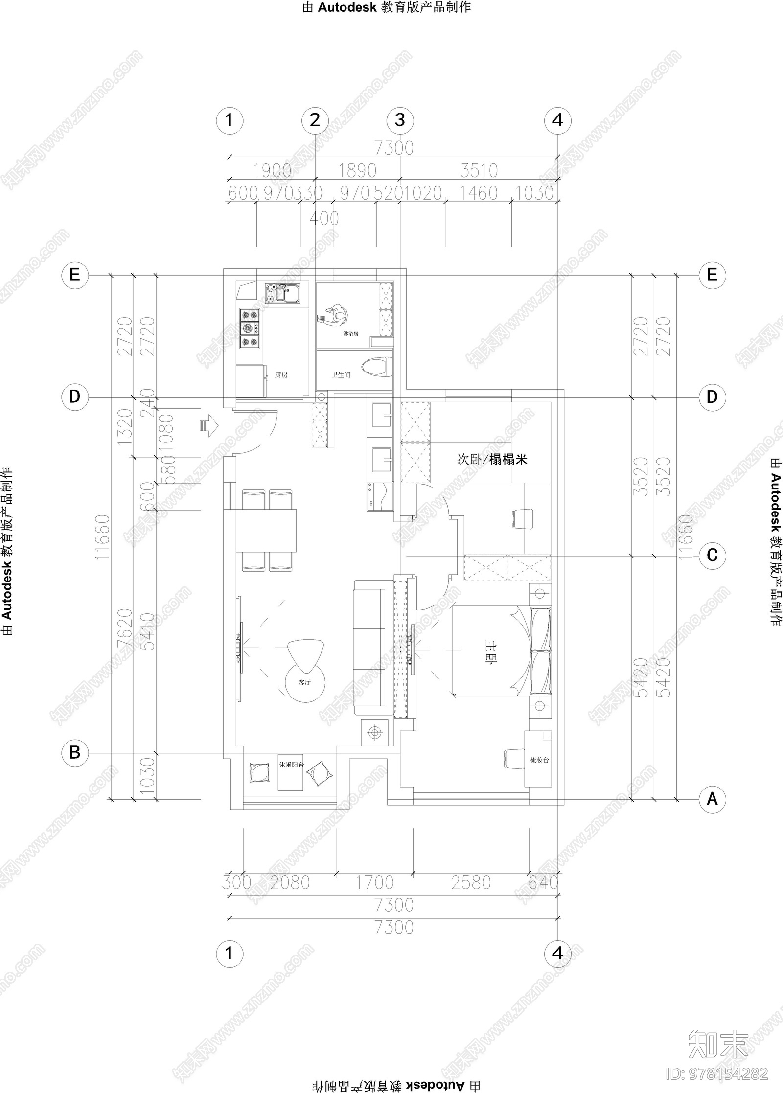 户型cad施工图下载【ID:978154282】