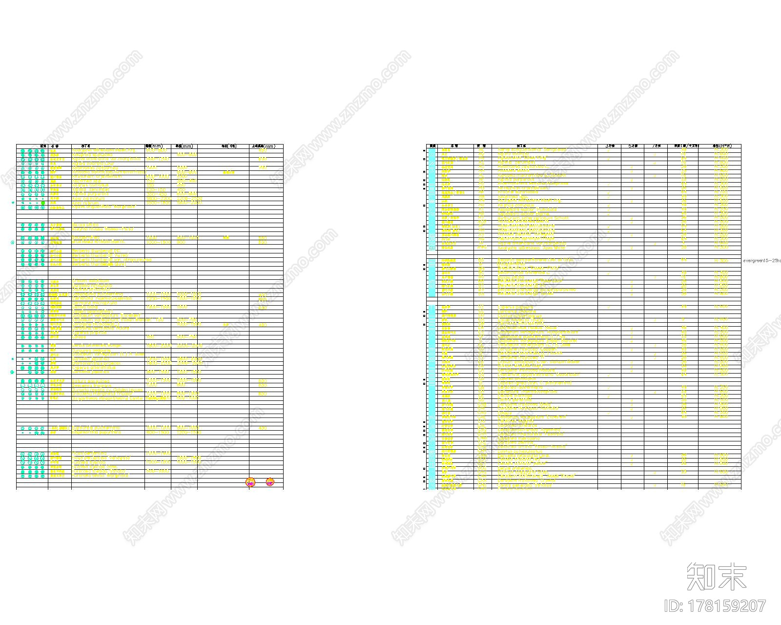 植物表格图例施工图下载【ID:178159207】