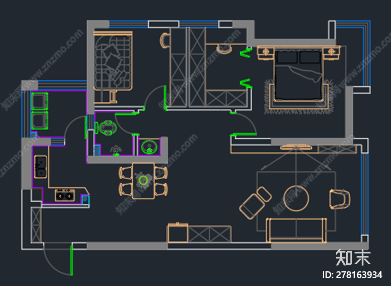 两室一厅施工图下载【ID:278163934】