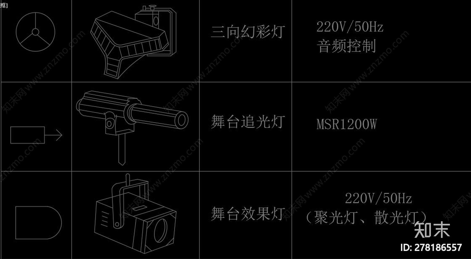 舞美灯具CAD图库cad施工图下载【ID:278186557】