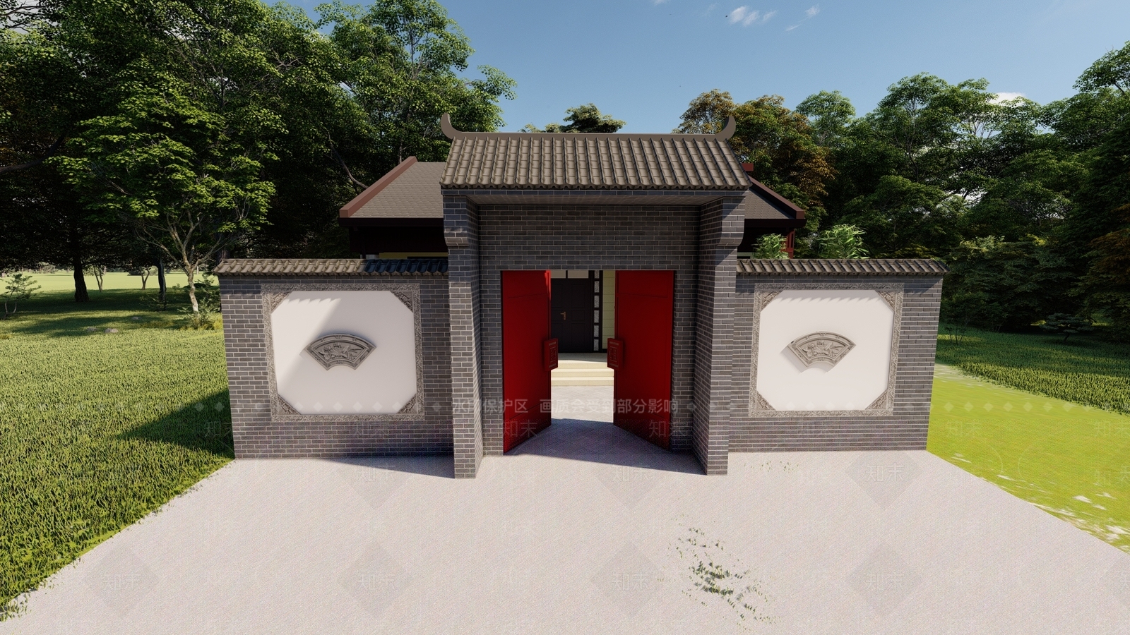 中式乡村民房外观SU模型下载【ID:178300077】