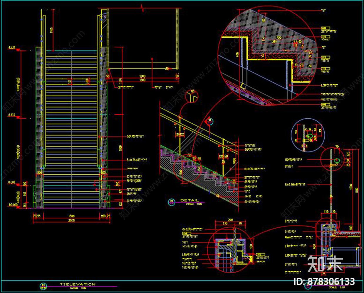 楼梯大样节点CAD图纸施工图下载【ID:878306133】