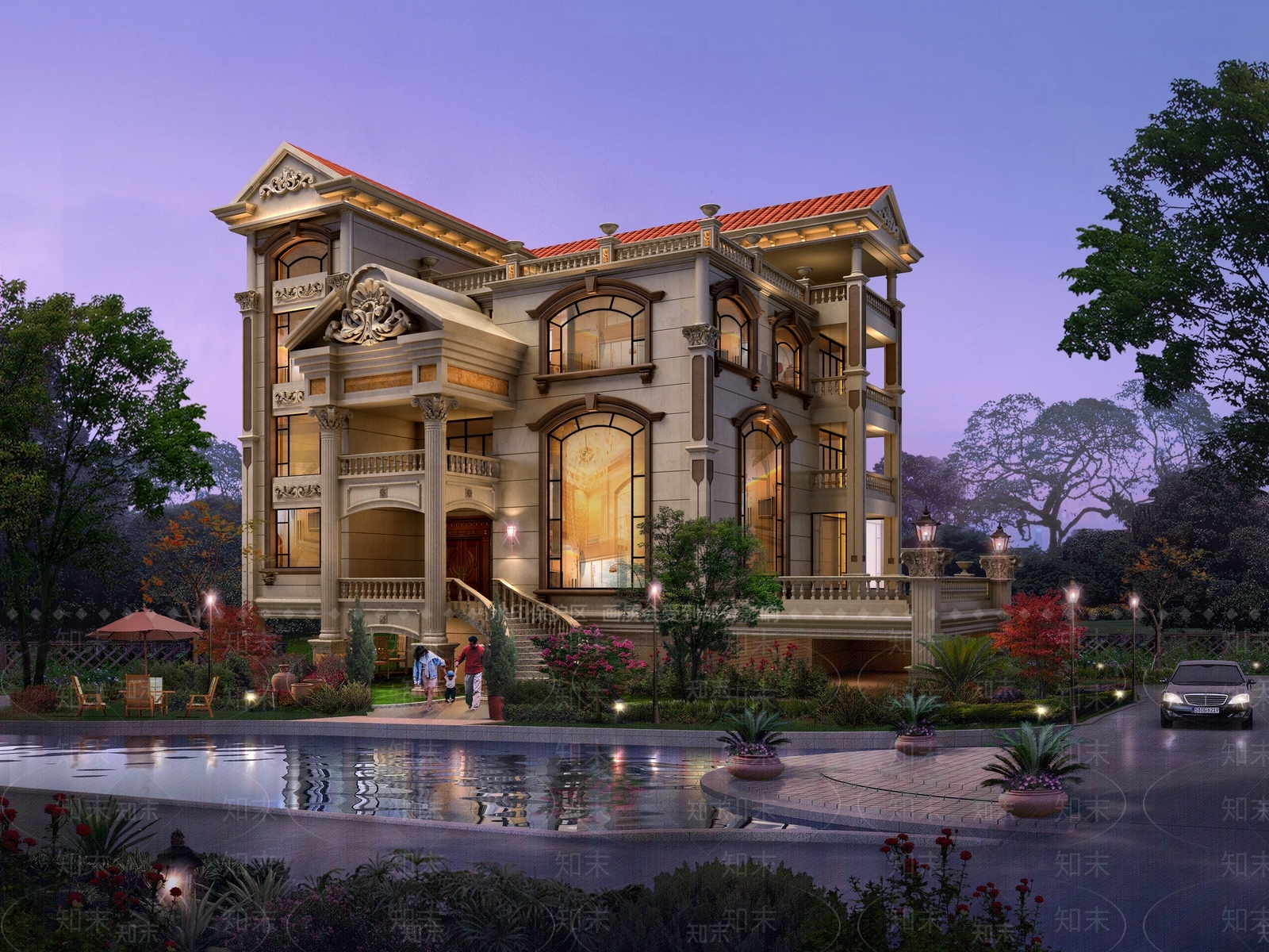 欧式简约别墅建筑3D模型下载【ID:978311882】