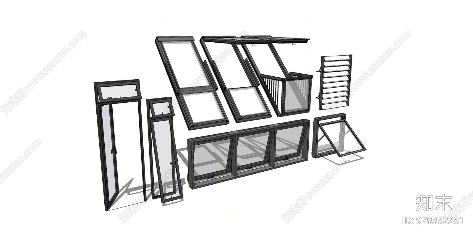 现代风格平开窗SU模型下载【ID:978332281】