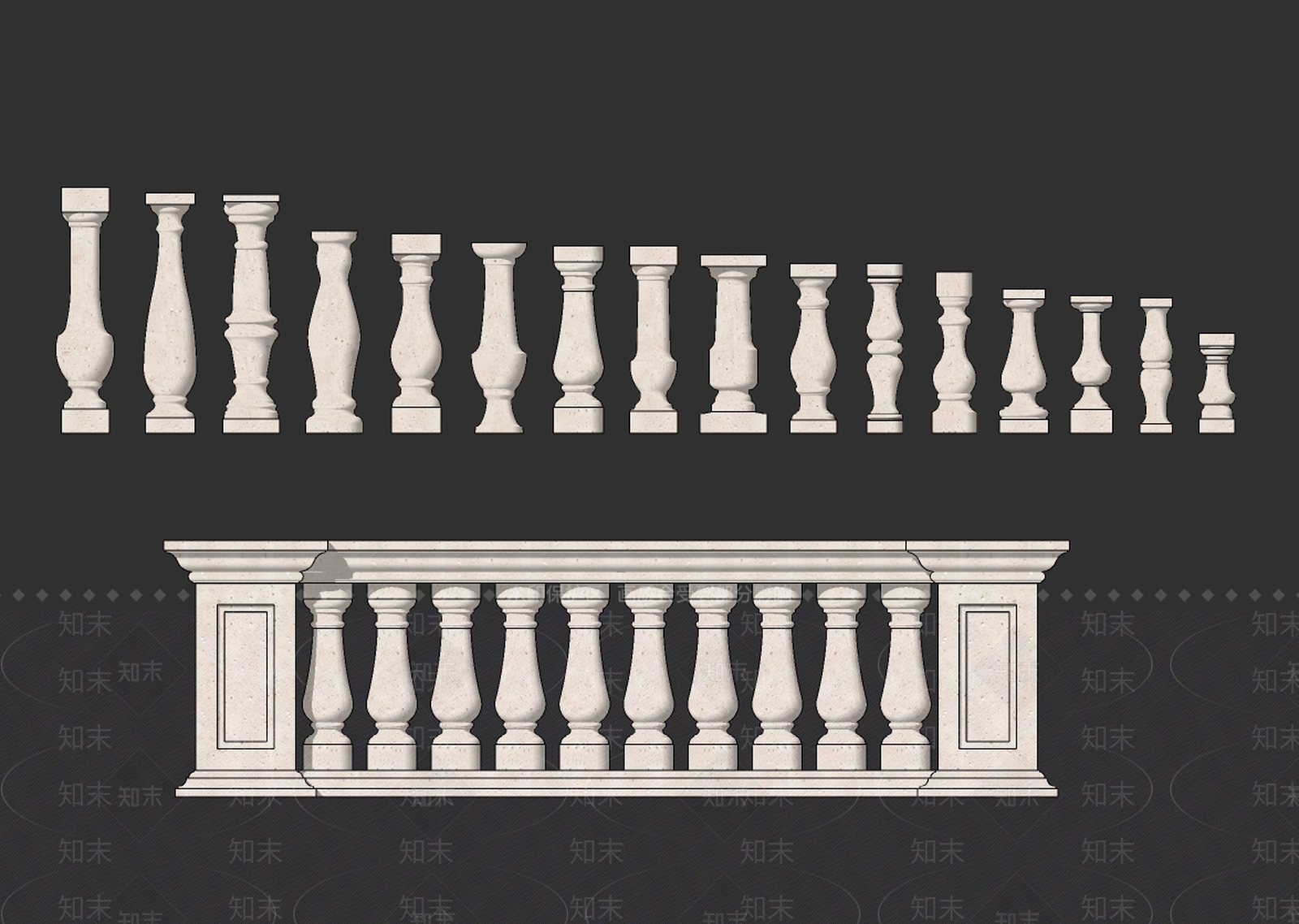 欧式风格大理石栏杆SU模型下载【ID:478333364】