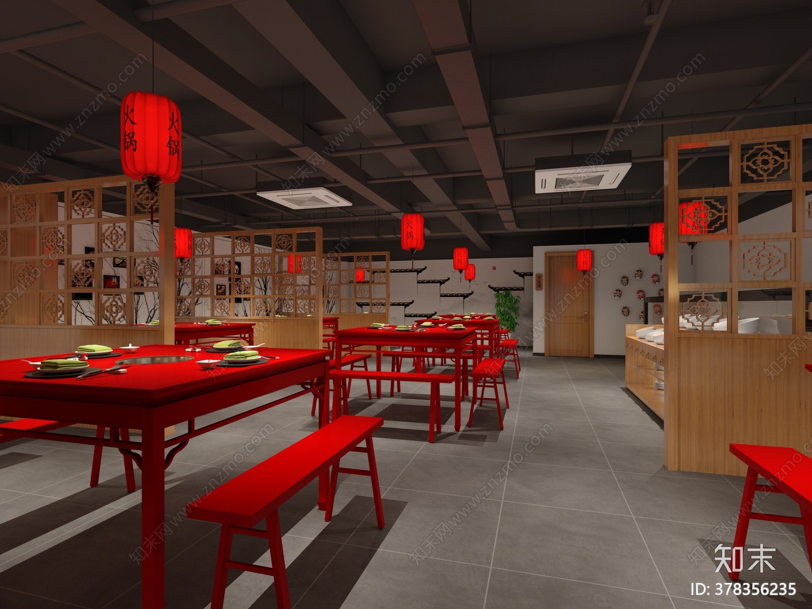 工业风火锅店3D模型下载【ID:378356235】