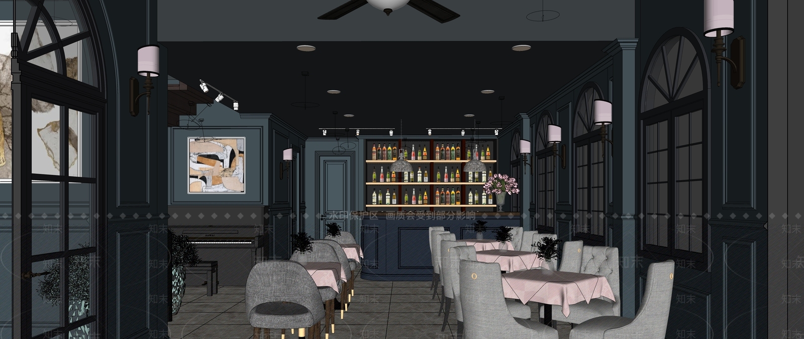 欧式酒餐厅SU模型下载【ID:978368067】