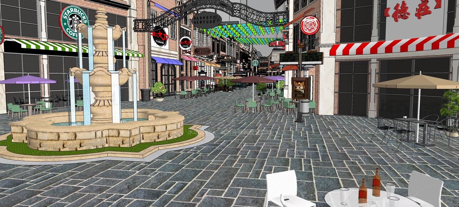 欧式商业街SU模型下载【ID:378387971】
