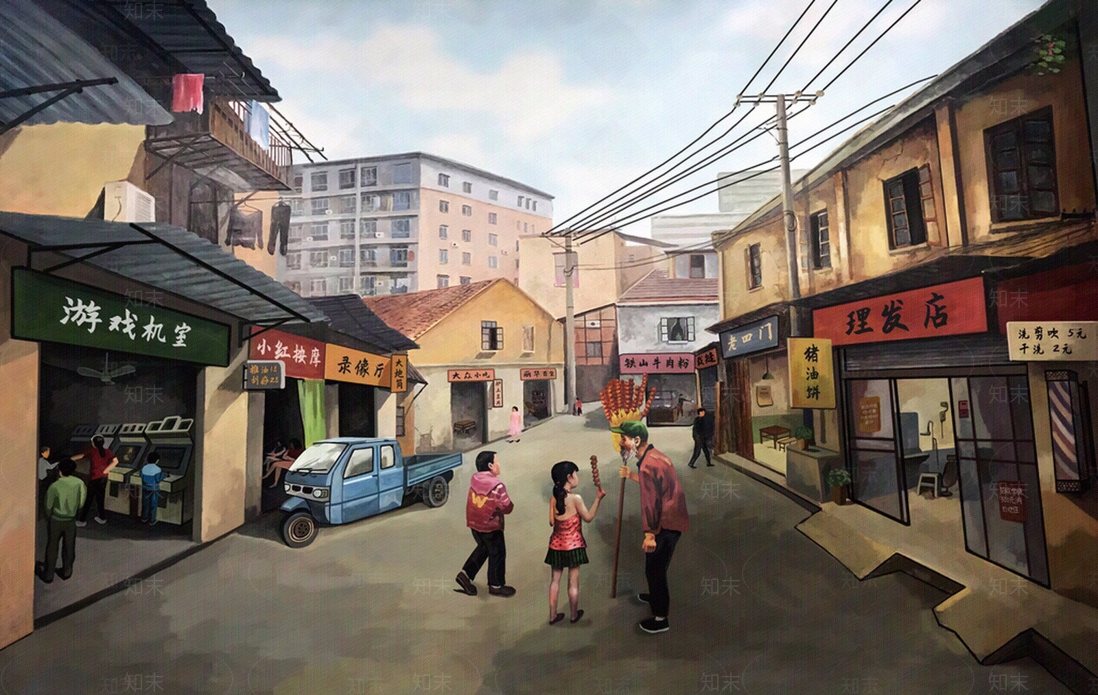 复古手绘墙面画贴图下载【ID:978422783】