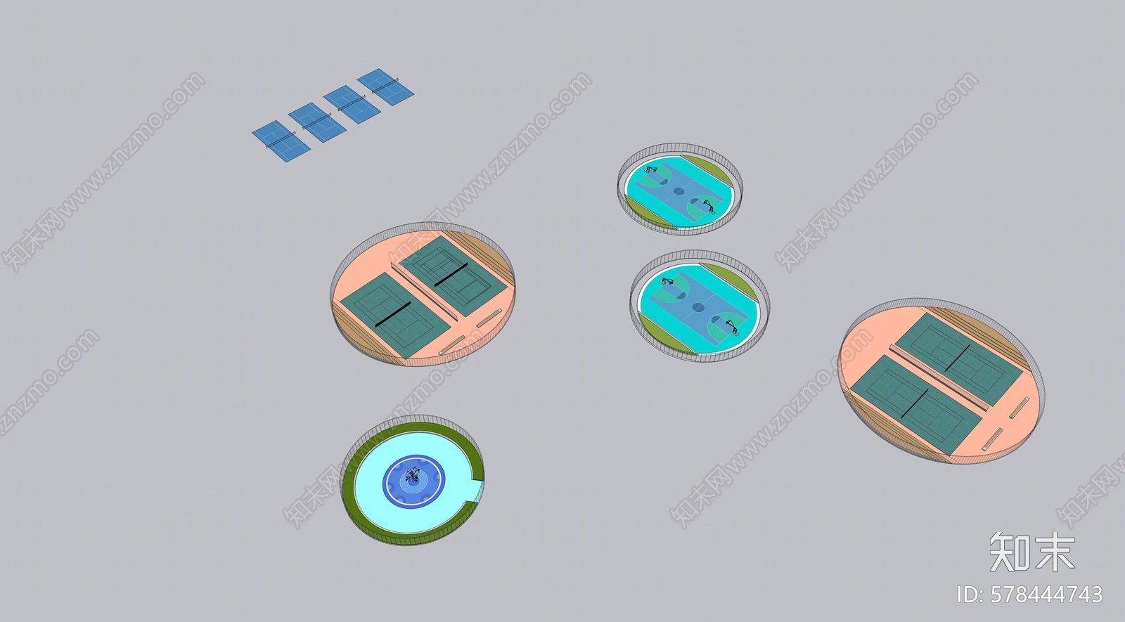 现代篮球场SU模型下载【ID:578444743】