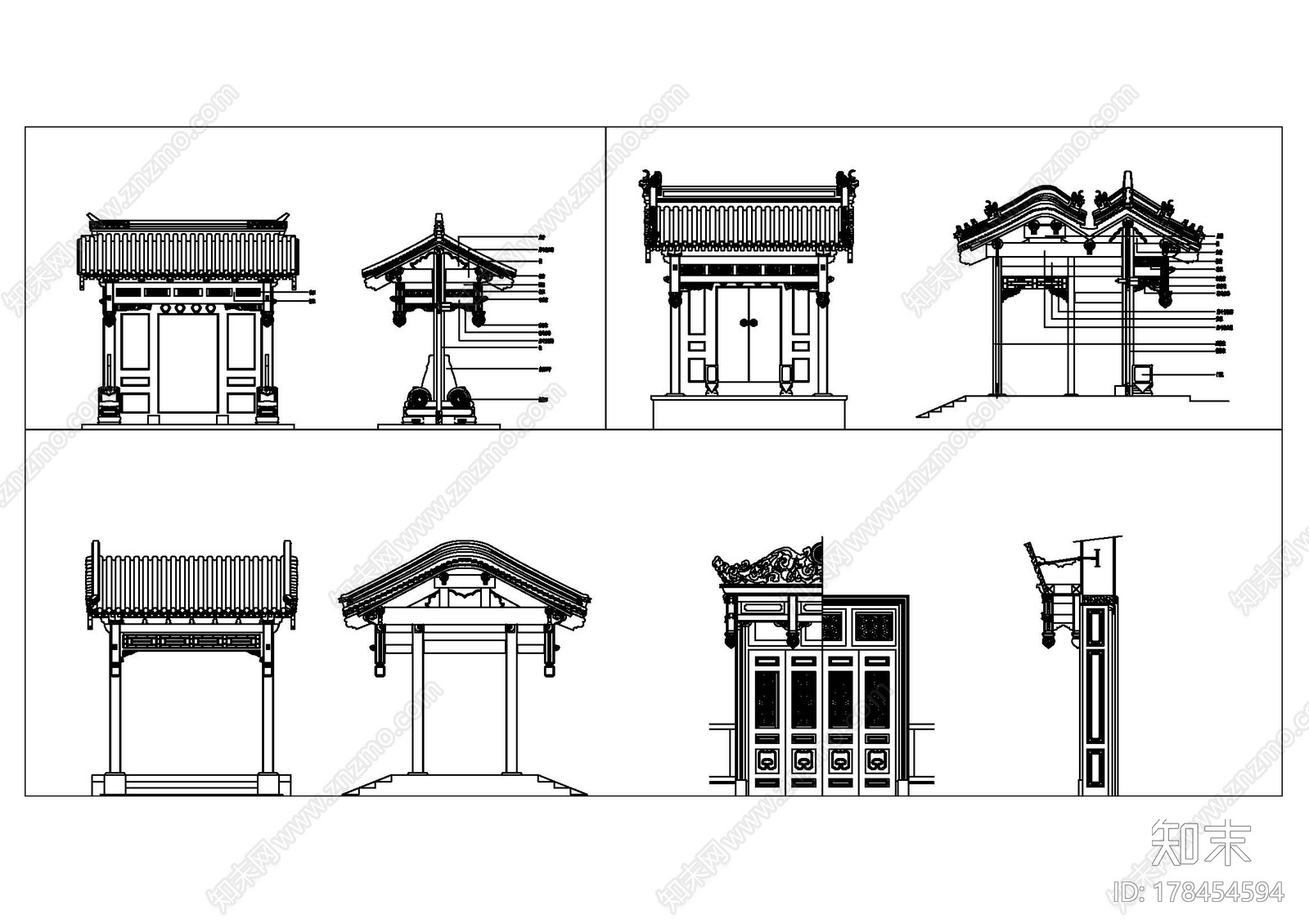 中式垂花门cad施工图下载【ID:178454594】