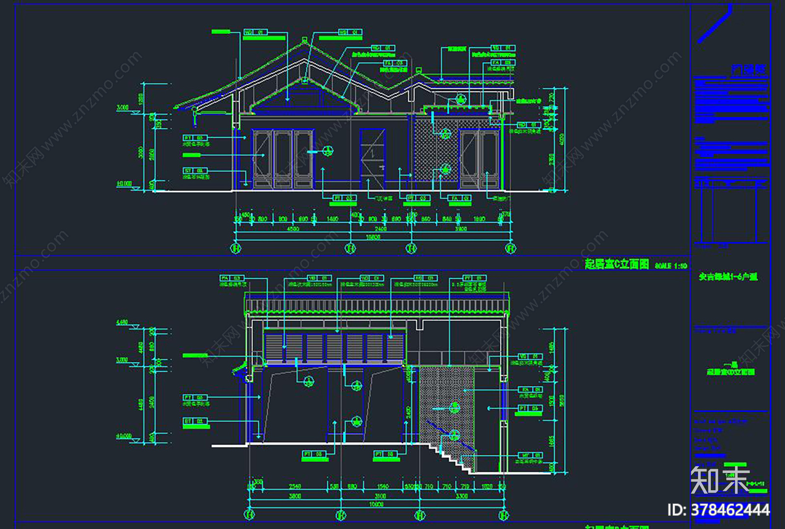 民宿建筑cad施工图下载【ID:378462444】