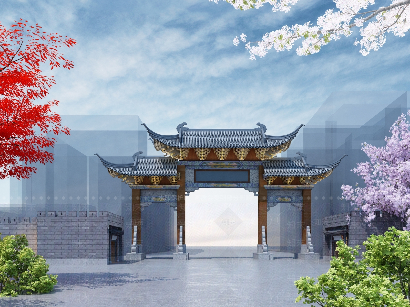 中式牌坊3D模型下载【ID:278488835】