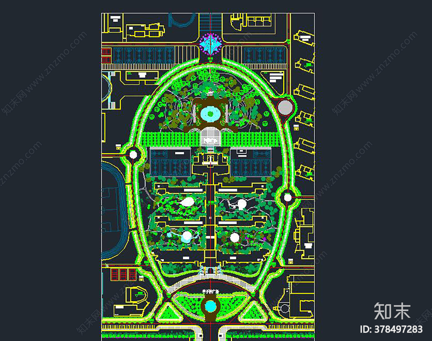 高级中学中心区绿化cad施工图下载【ID:378497283】