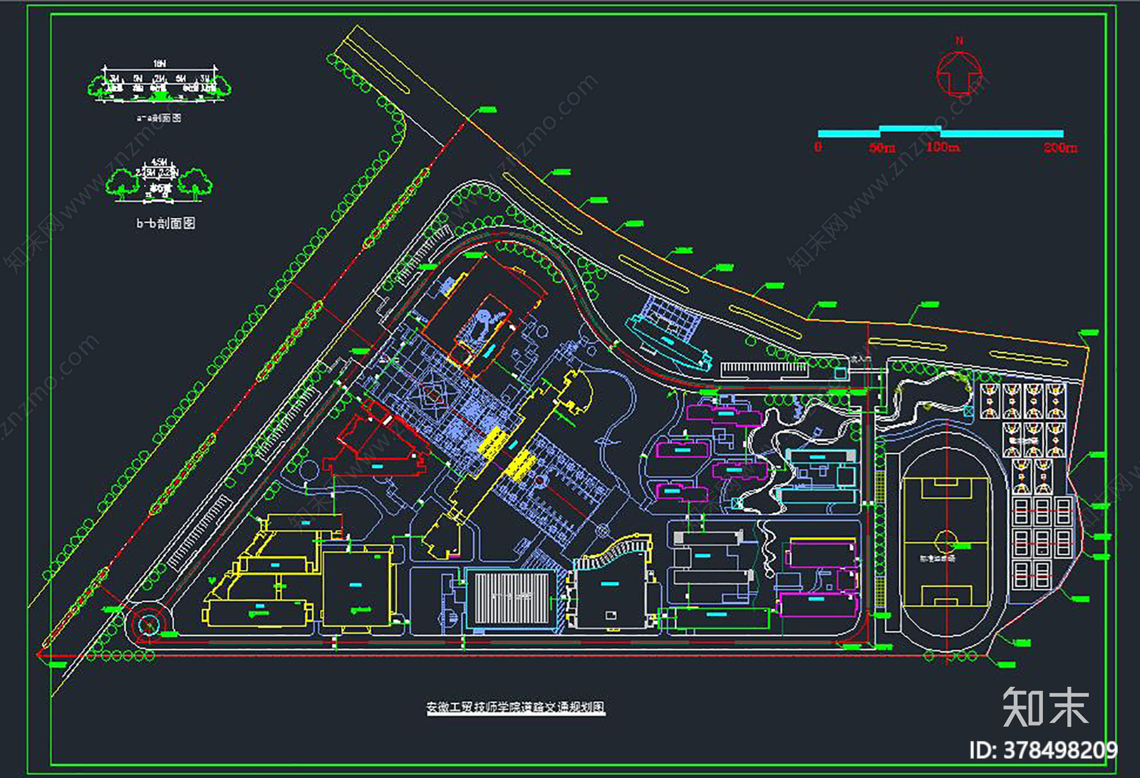 技工学校总体规划cad施工图下载【ID:378498209】