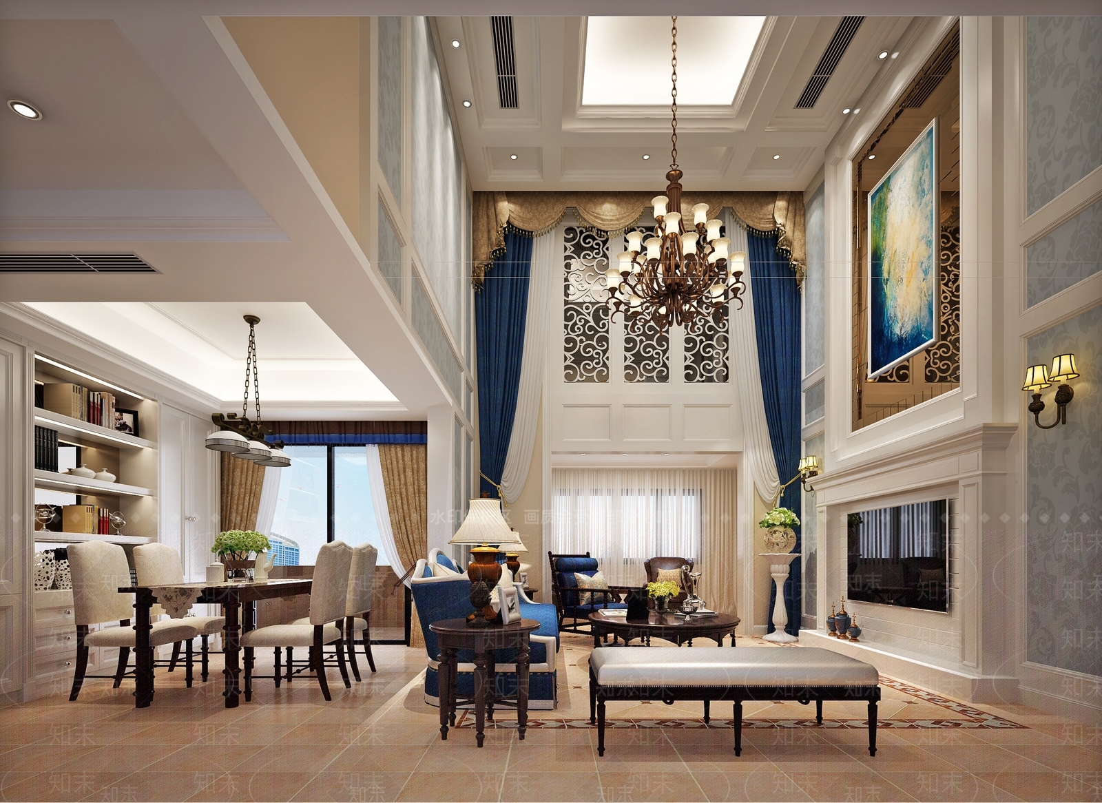 简欧复式客餐厅3D模型下载【ID:778549813】