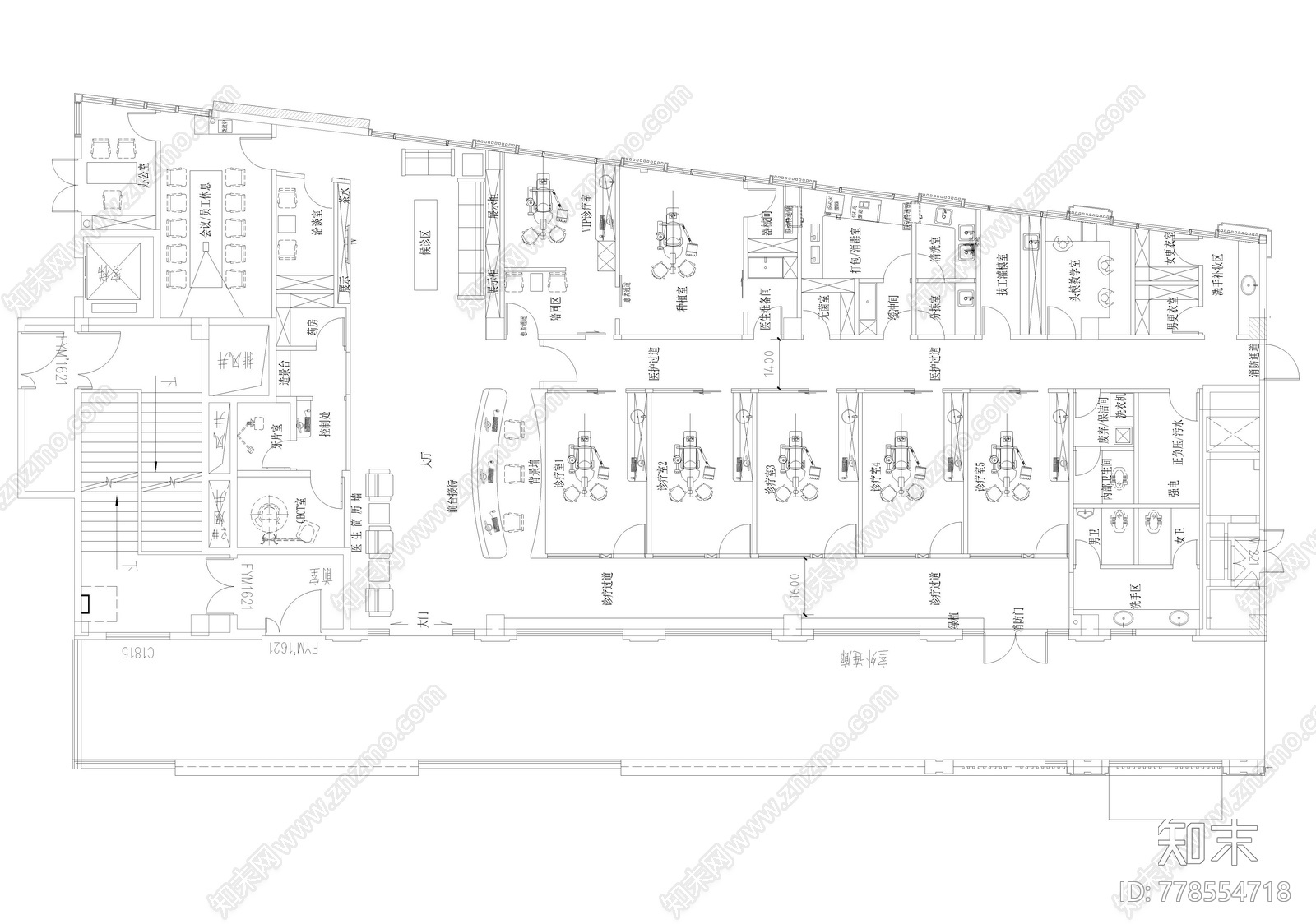 口腔牙科门诊cad施工图下载【ID:778554718】