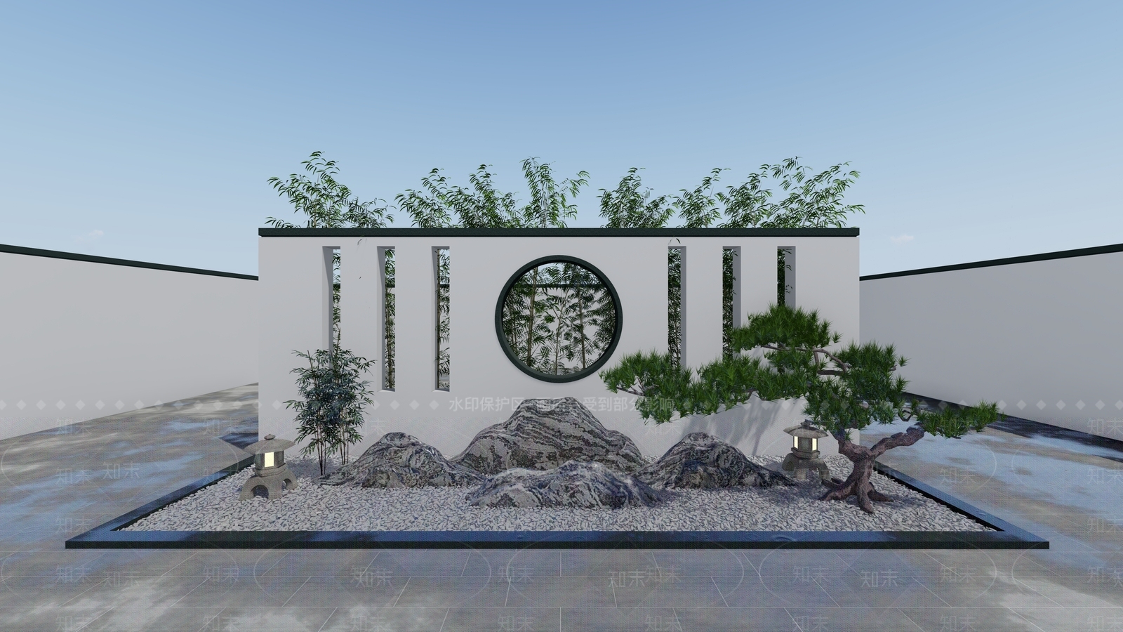 新中式风格景墙围墙SU模型下载【ID:778599070】