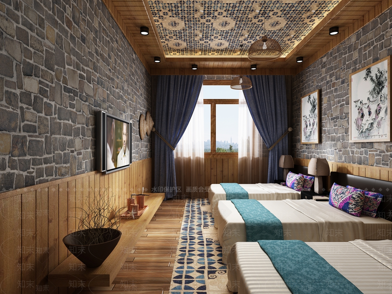 中式民宿3D模型下载【ID:978605608】