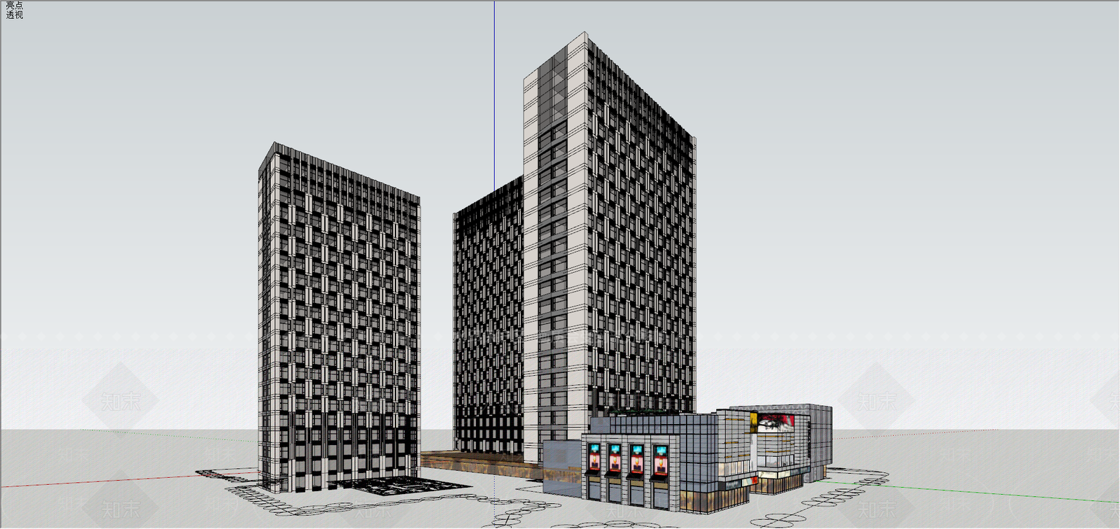 现代商场建筑SU模型精品下载_SketchUp模型_知末网