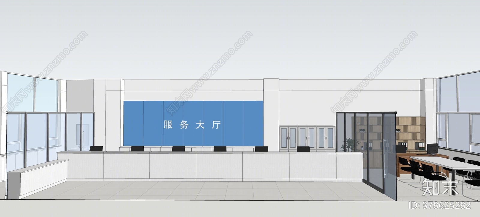 现代公共办公区SU模型下载【ID:378625282】