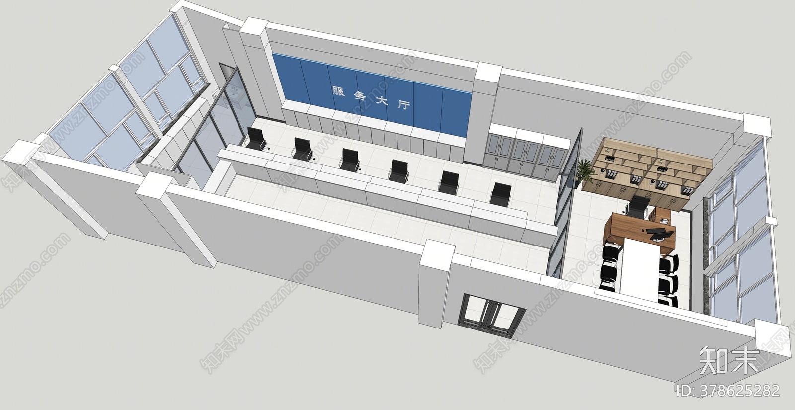 现代公共办公区SU模型下载【ID:378625282】